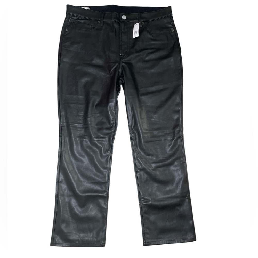 GAP Black High Rise Vegan Leather Vintage Slim Pants sz 16 Short